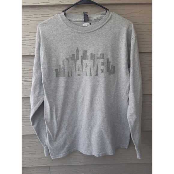 Marvel Men Long Sleeve T Shirt Medium Gray Logo Spell Out Graphic Print - Picture 1 of 8